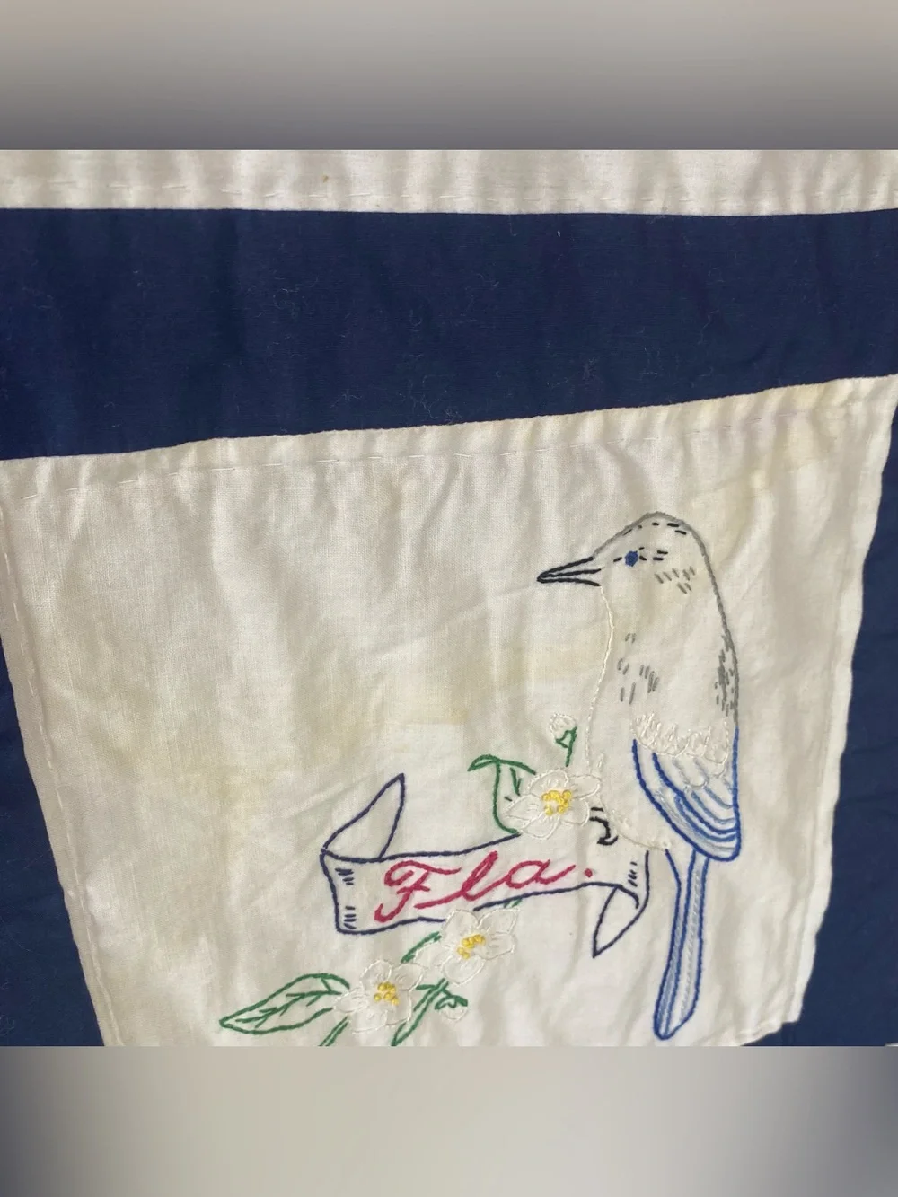 Vintage Embroidered State Bird Blocks Quilt 50 States 96” X 109”